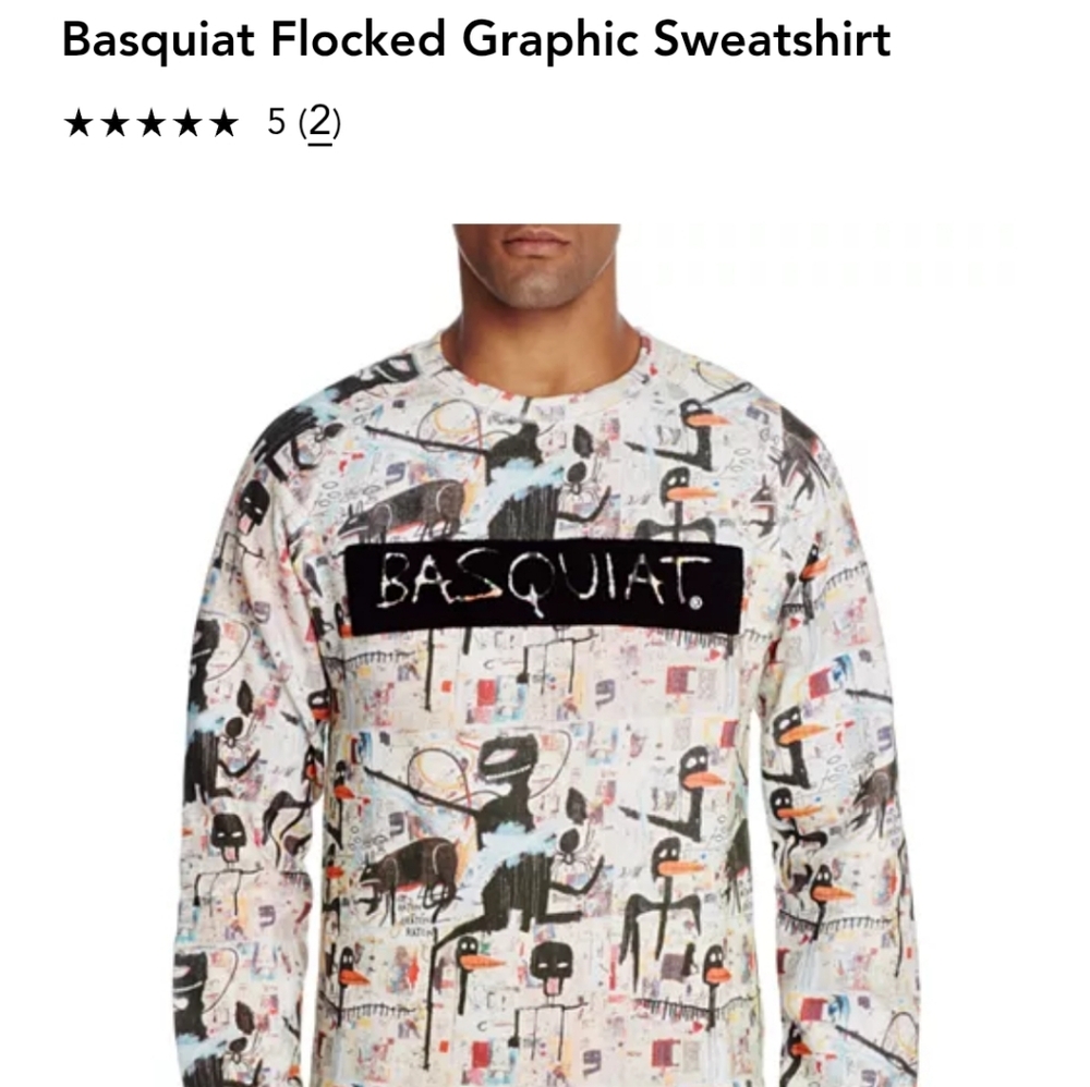 Basquiat Flocked Graphic Sweatshirt Mens S Crew All Over Print